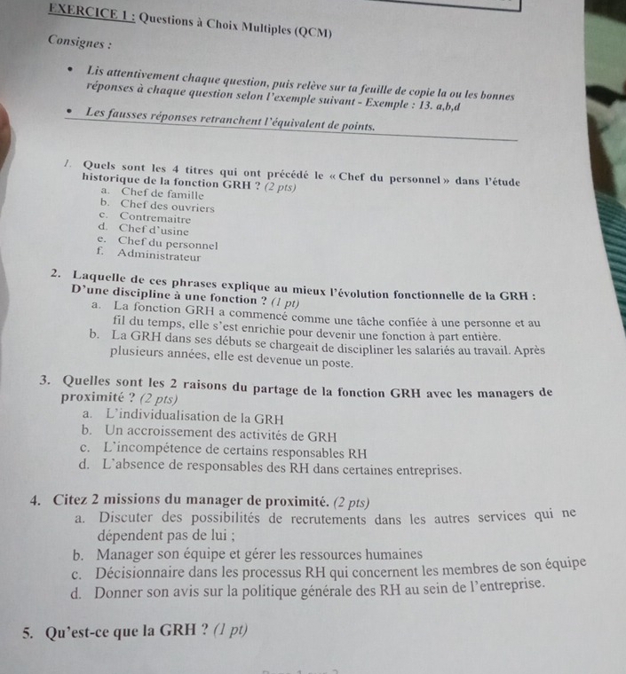 Solved: Questions à Choix Multiples (QCM) Consignes : Lis attentivement ...