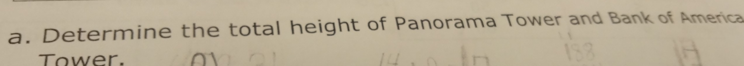 Determine the total height of Panorama Tower and Bank of America 
Tower.