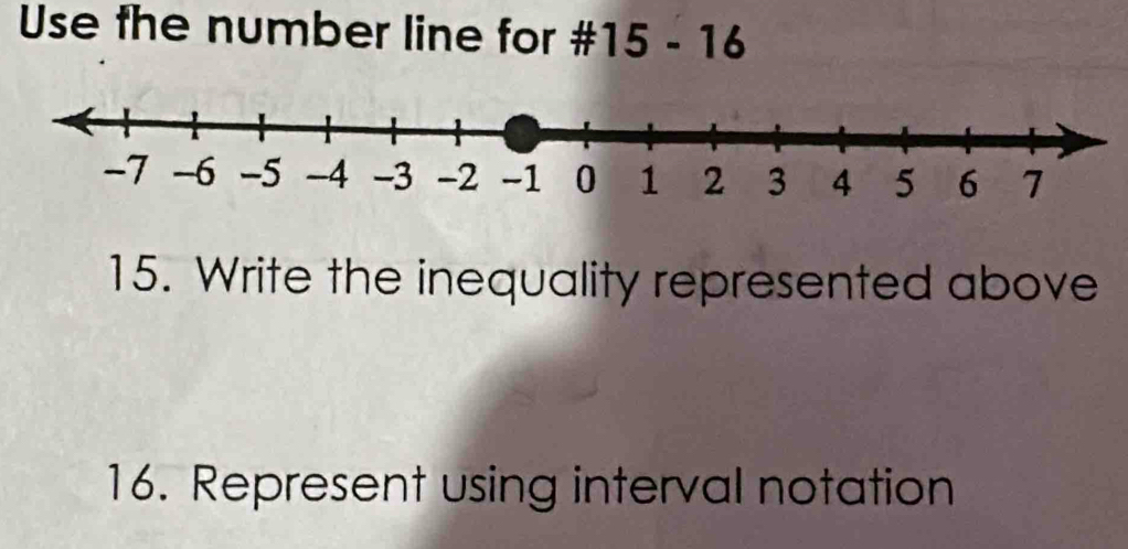 Solved: Use fhe number line for #15 - 16 15. Write the inequality ...