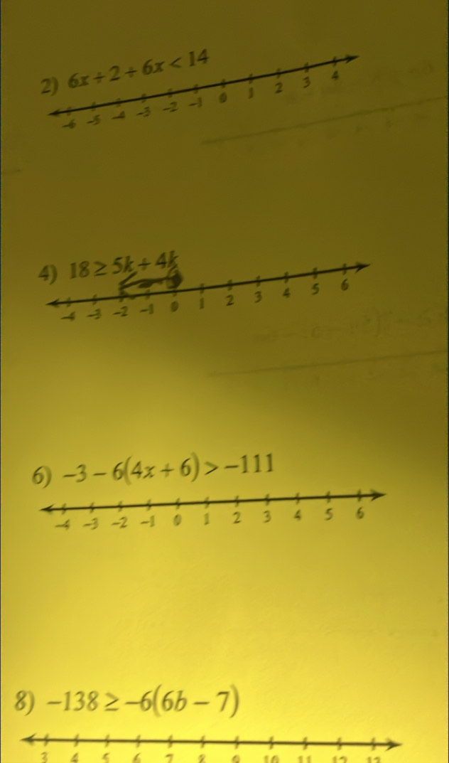 -3-6(4x+6)>-111
8) -138≥ -6(6b-7)
7 2 10 11 1 17