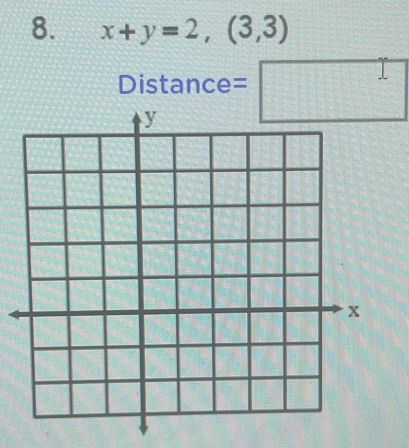 x+y=2,(3,3)
Distance=