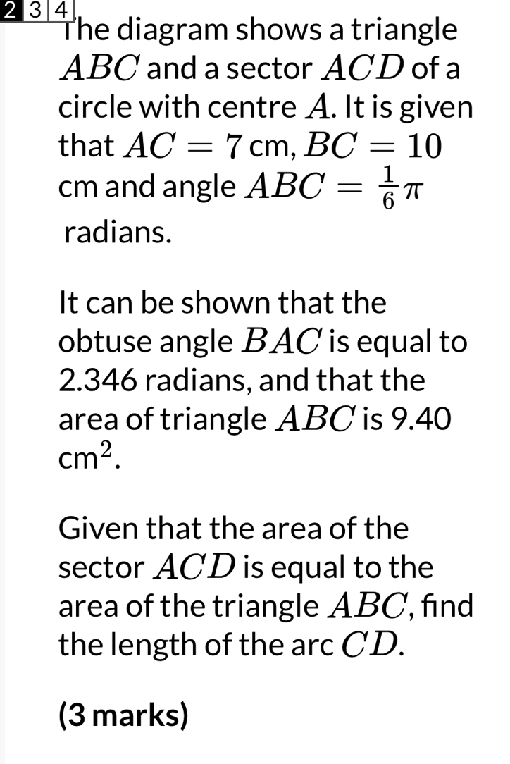 Solved: 2 3 4 The diagram shows a triangle ABC and a sector ACD of a ...