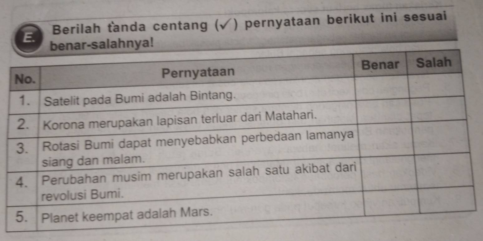 Berilah ťanda centang (√) pernyataan berikut ini sesuai 
ya!