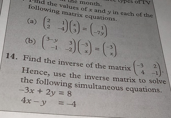 Solved: etypes of TV the month. ind the values of x and y in each of ...