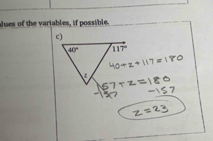 lues of the variables, if possible.
c)