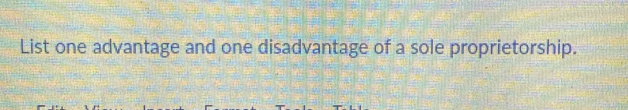 List one advantage and one disadvantage of a sole proprietorship.