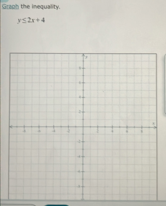 Graph the inequality.
y≤ 2x+4