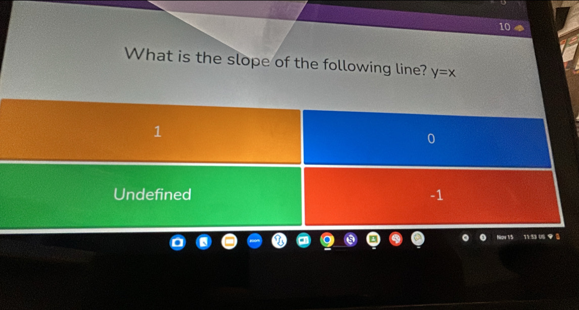 What is the slope of the following line? y=x