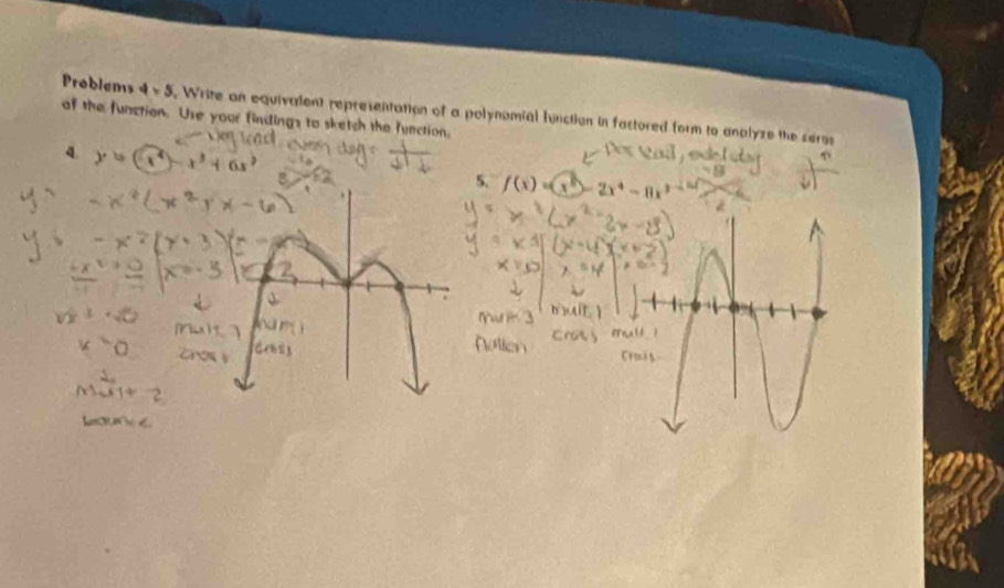 Problems 4-5 . Write on equivalent representation of a polynomial lunction in factored form to analyze the sergs 
of the function. Use your findings to sketch the function. 
4. y=. f(x)= 2x^4-1