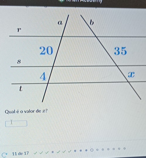 Qual é o valor de x? 
1
11 de 17