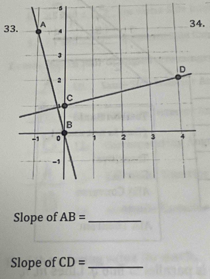 5 
33. 
. 
Slope of AB= _ 
Slope of CD= _