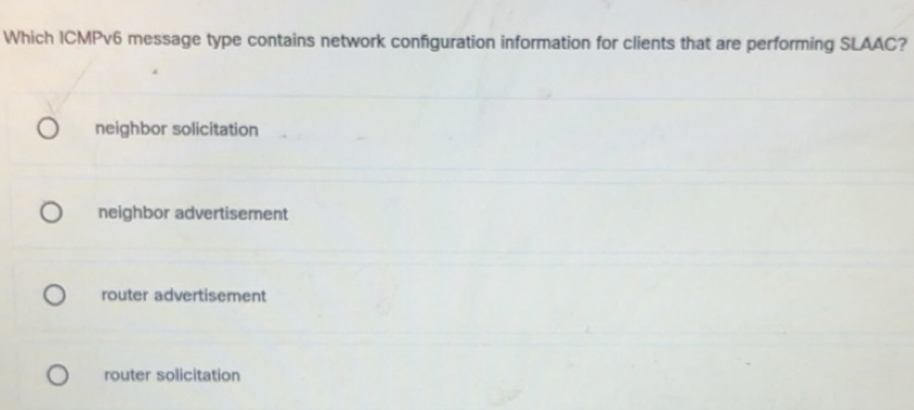 Solved: Which ICMPv6 message type contains network configuration ...