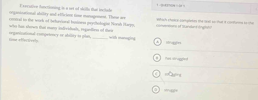 Solved: OF 1 Executive functioning is a set of skills that include ...