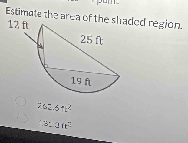 Estimate the area ofded region.
262.6ft^2
131.3ft^2