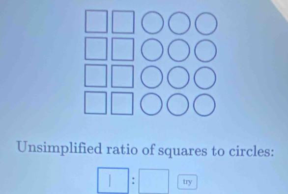 Unsimplified ratio of squares to circles: 
: try