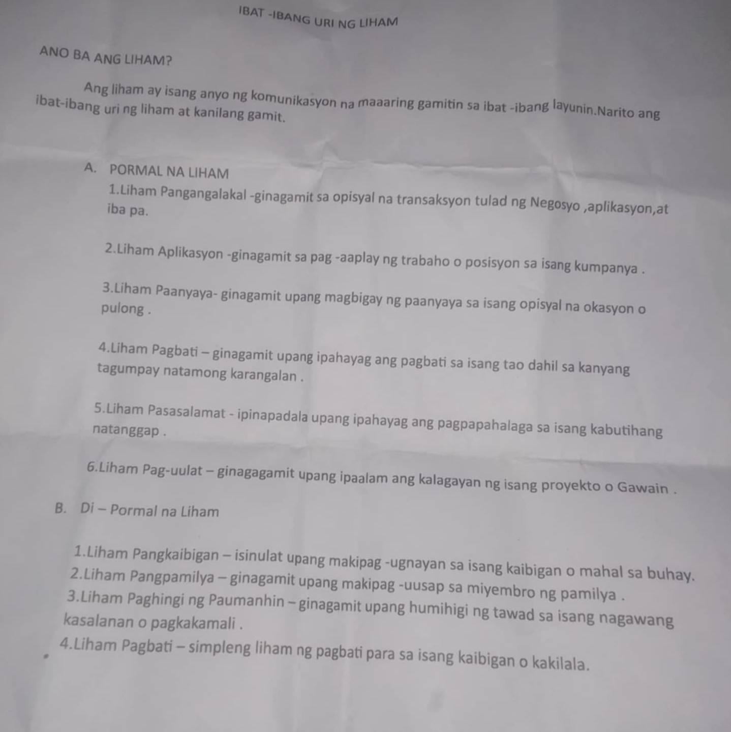 Solved: IBAT -IBANG URI NG LIHAM ANO BA ANG LIHAM? Ang liham ay isang ...