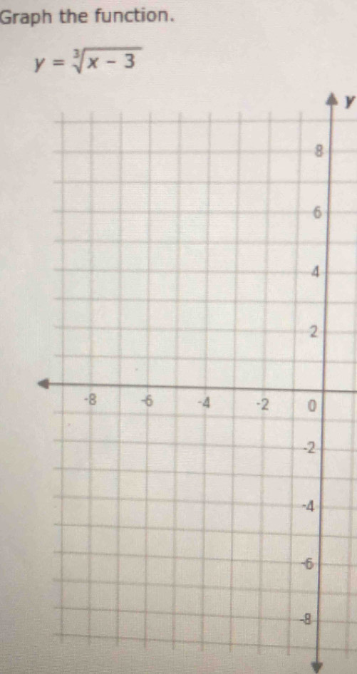 Graph the function.
y=sqrt[3](x-3)
y