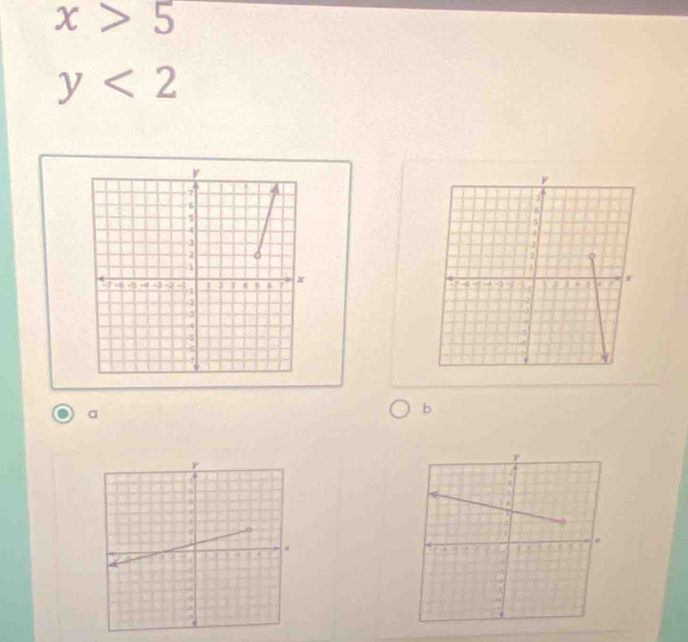 x>5
y<2</tex> 

a 
b