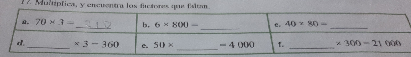 Multiplica, y encuentra los factores que faltan.