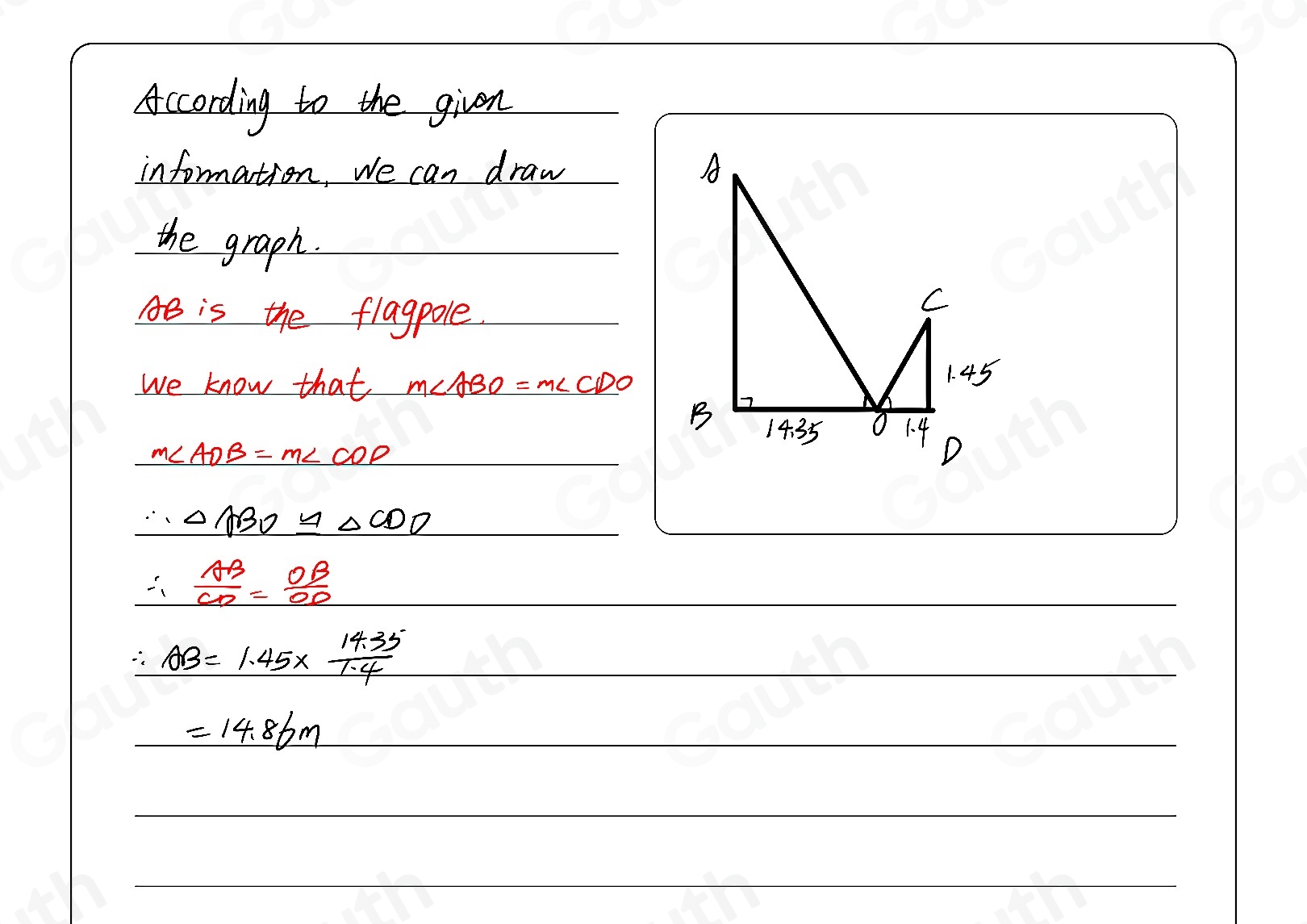 Solved: For a project in her Geometry class, Ava uses a mirror on the ...