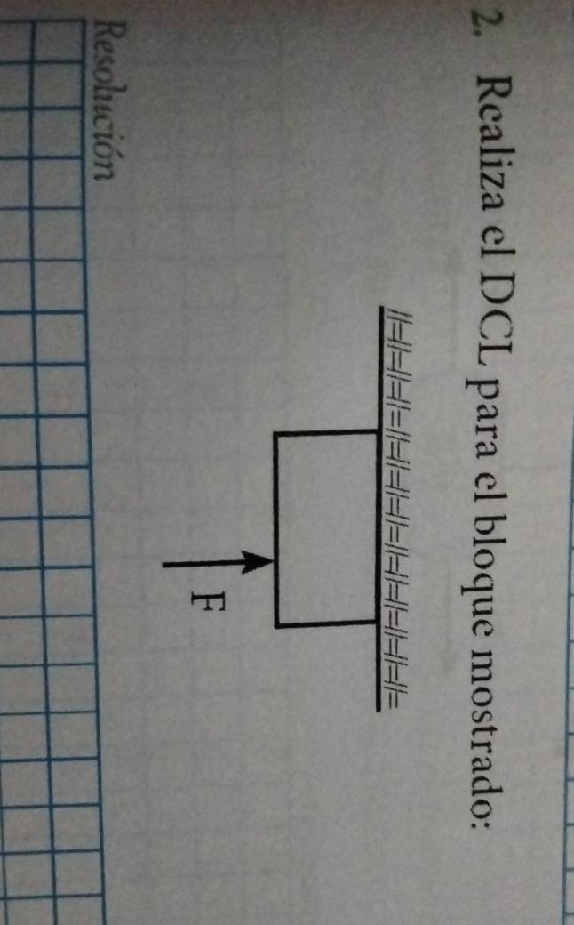 Realiza el DCL para el bloque mostrado: 
Resolución