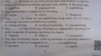 Solved: Ang _ay isang uri ng sining kung saan ang larawan na iginuhit o ...