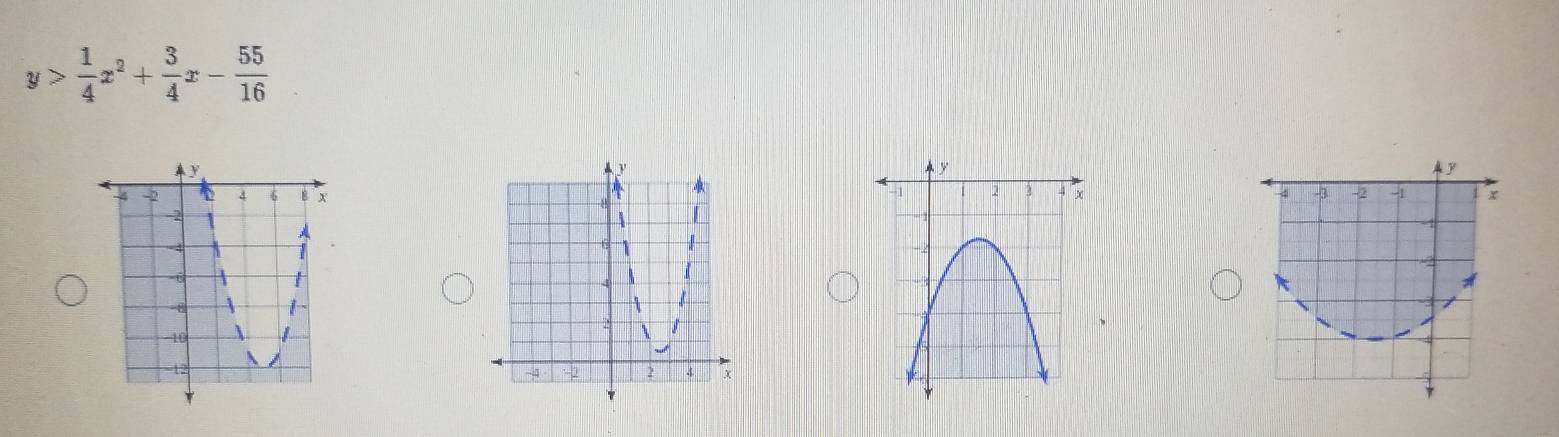 y> 1/4 x^2+ 3/4 x- 55/16 