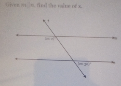 Given m□ n , find the value of x.