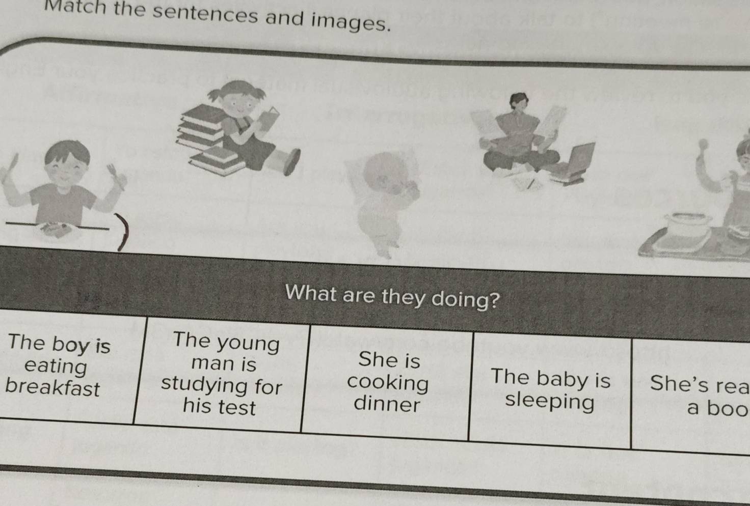 Match the sentences and images. 
What are they d 
a 
o