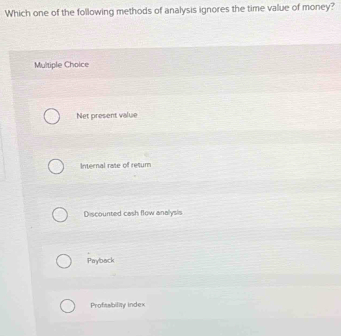 Solved: Which one of the following methods of analysis ignores the time ...