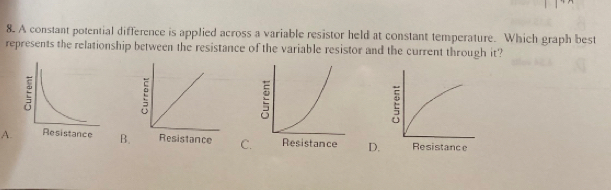 Solved: A constant potential difference is applied across a variable ...