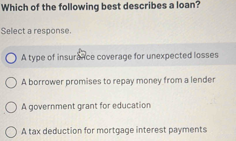 Which of the following best describes a loan