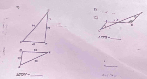 triangle EFO= 
_ 
> 
_
△ TUV- _
θ =psi C=