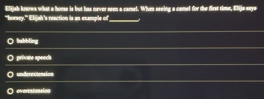 Solved: Elijah knows what a horse is but has never seen a camel. When ...