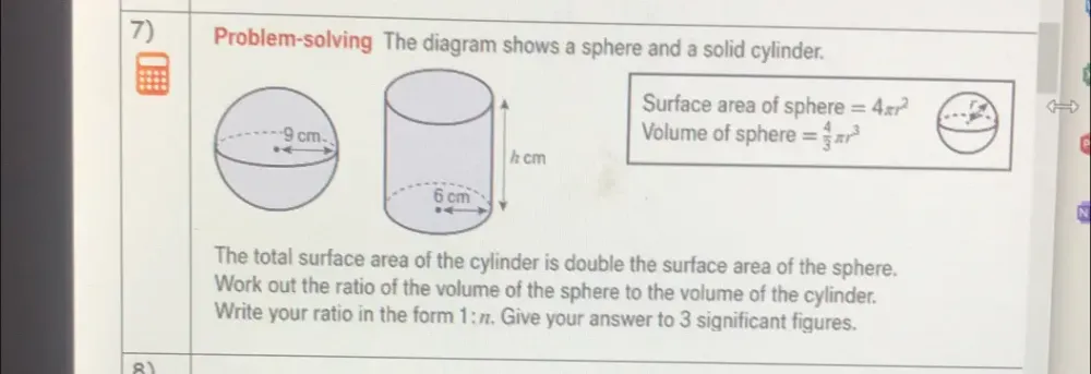 Solved: Problem-solving The diagram shows a sphere and a solid cylinder ...