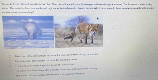 Solved: The arctic fox is different from the brown fox. The color of ...