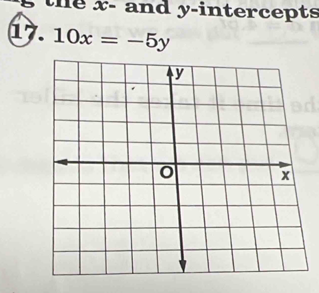 te x - and y-intercepts 
17. 10x=-5y