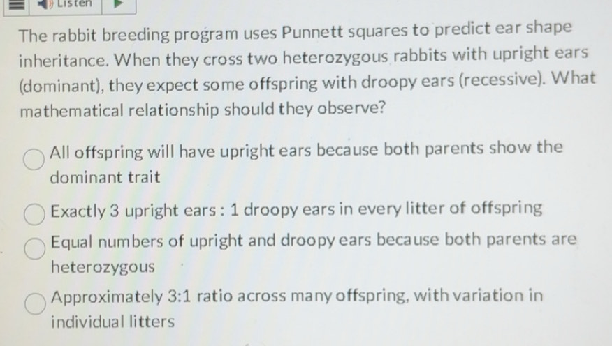 Solved: Listen The rabbit breeding program uses Punnett squares to ...