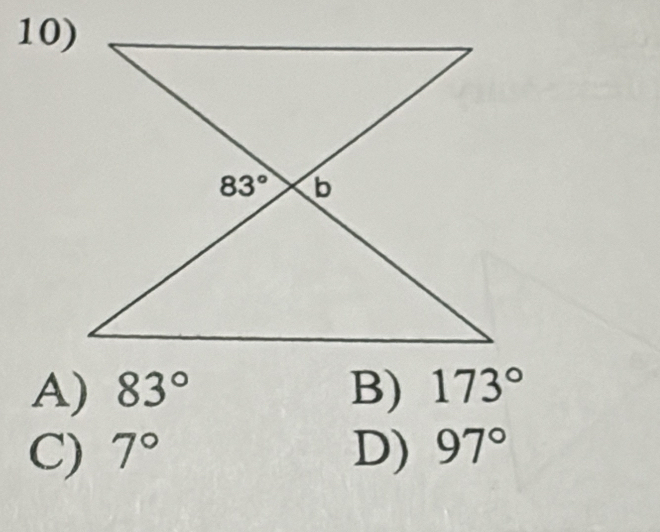 A) 83° B) 173°
C) 7° D) 97°