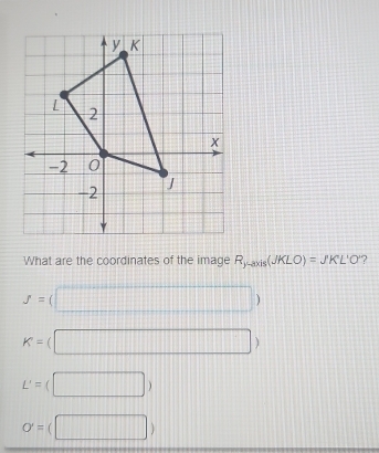 What are the coordinates of the image R_y-axis(JKLO)=JKL'O' 7
J= □ )
K= □ )
L'=(□ )
O'=(□ )