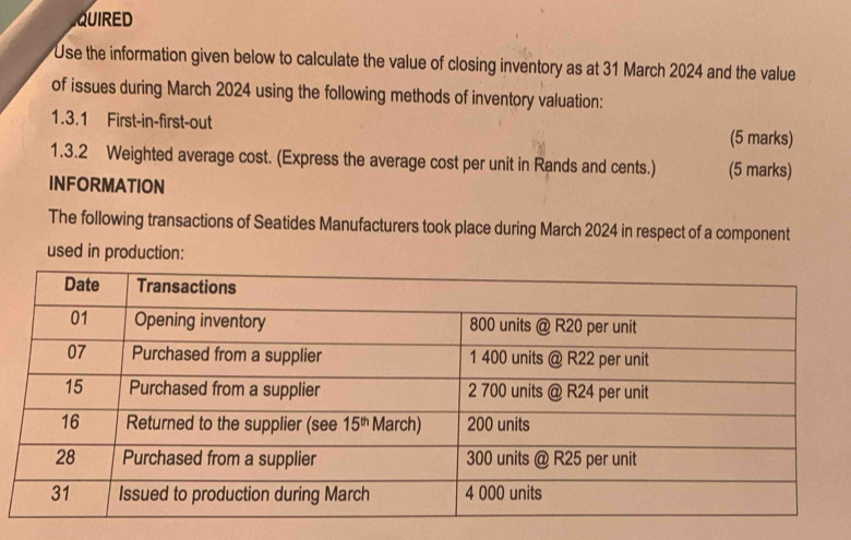 Solved: QUIRED Use the information given below to calculate the value ...