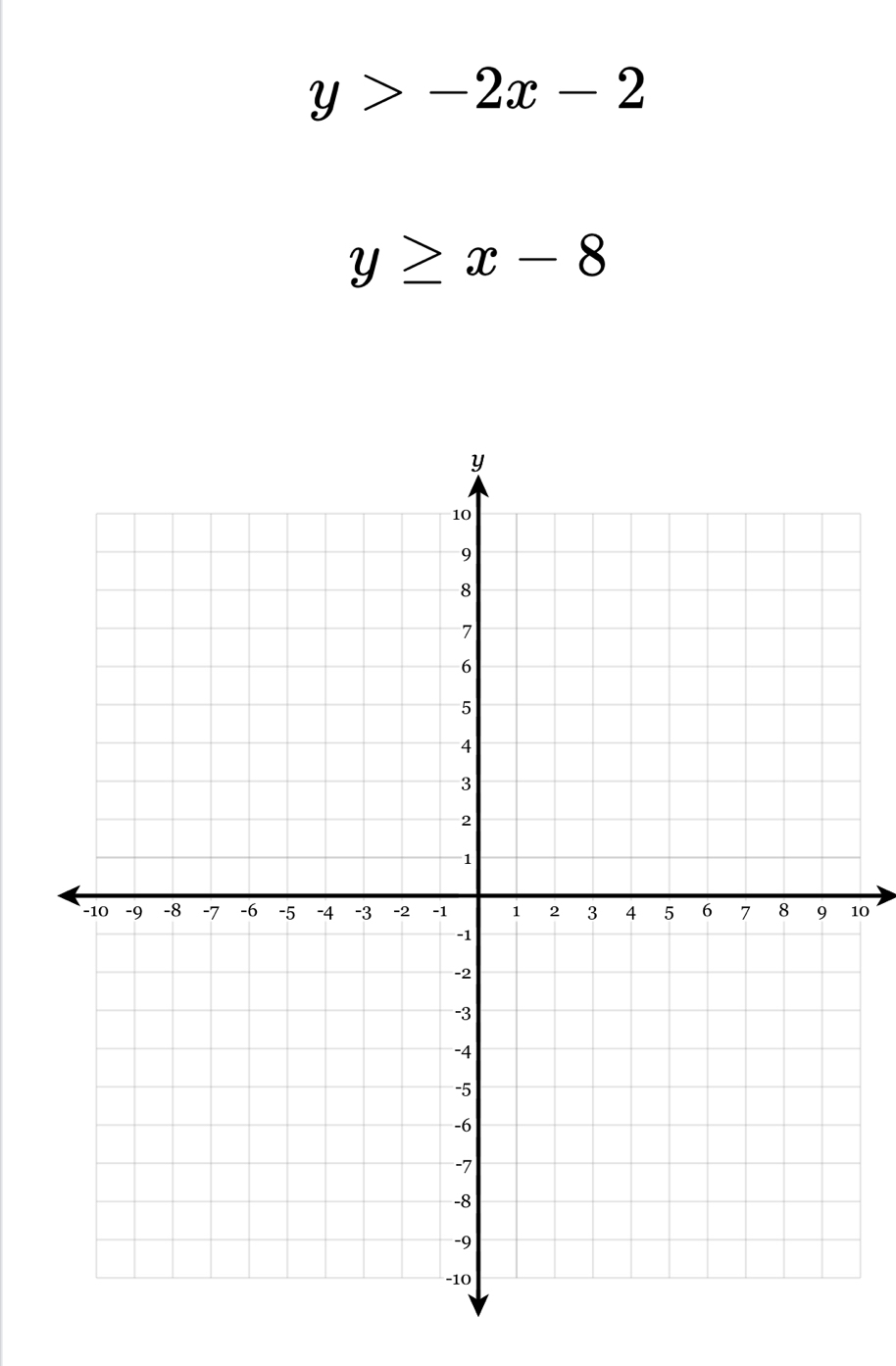 y>-2x-2
y≥ x-8
10