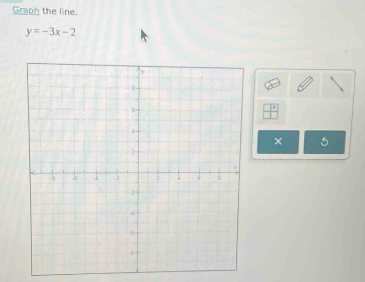 Graph the line.
y=-3x-2
frac x
×