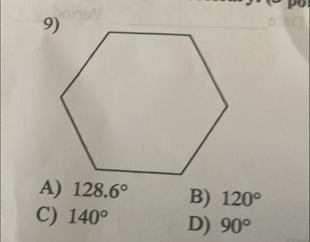 A) 128.6°
B) 120°
C) 140°
D) 90°