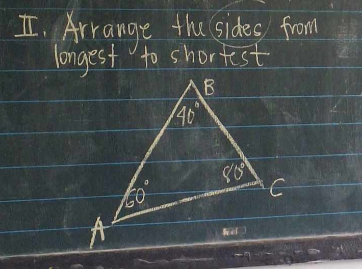 Arrange the sides from
longest to shortest