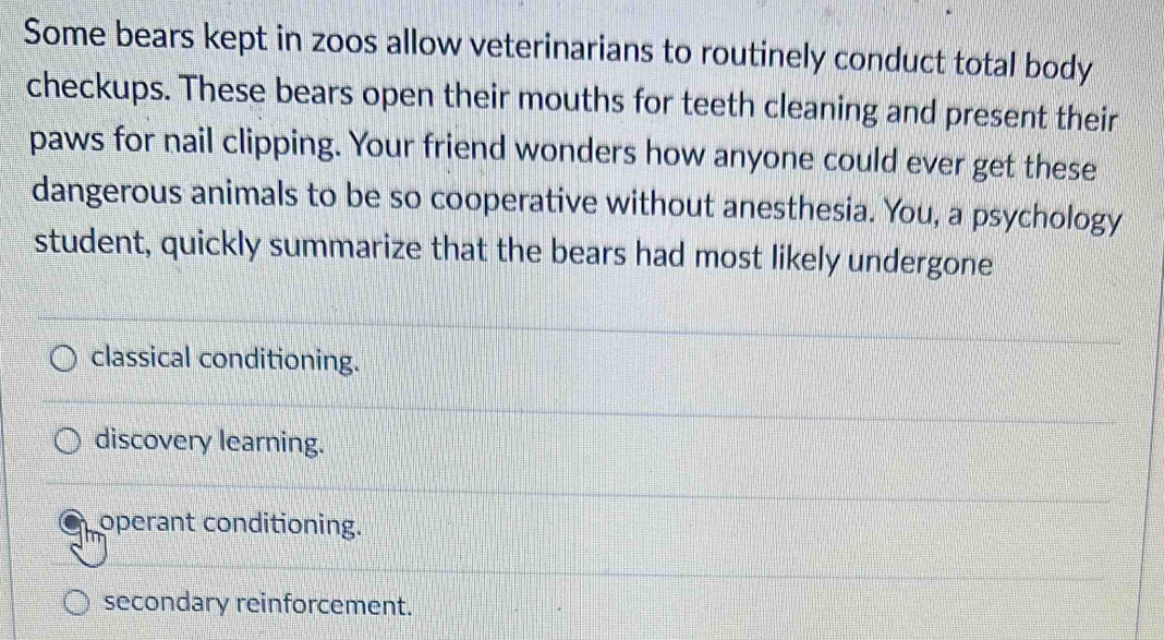 Solved: Some bears kept in zoos allow veterinarians to routinely ...