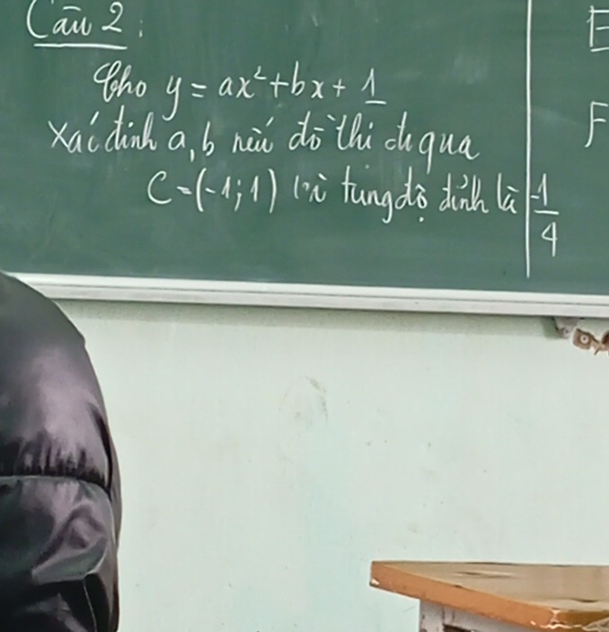 Can 2 
Who y=ax^2+bx+1
Xaidink a, b nùi dàthicqua
C-(-1;1) Li tungda dinh lù  (-1)/4 