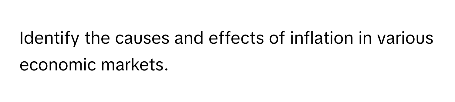 Identify the causes and effects of inflation in various economic markets.