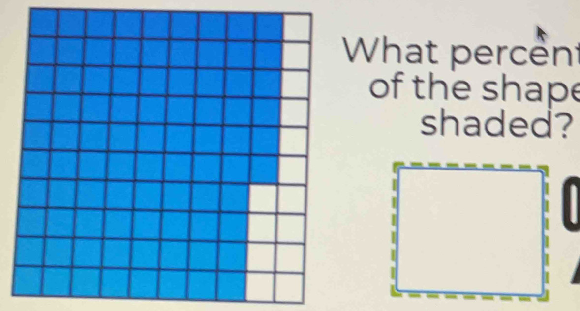 What percent 
of the shape 
shaded? 
/