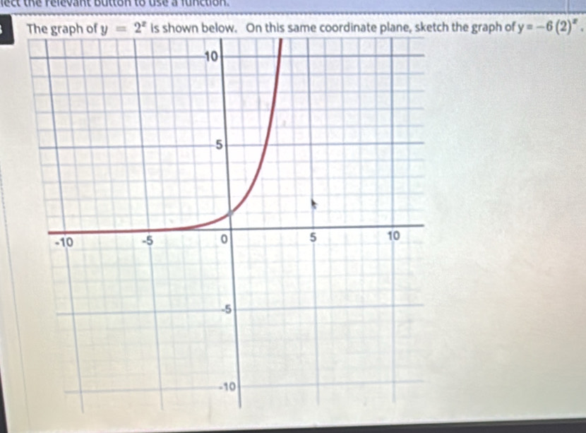 ect the relevant button to use a function.
rdinthe graph of y=-6(2)^x.